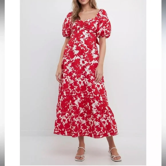 chinese dress ladies Floral Smocked Ruffle Tiered Maxi Dress